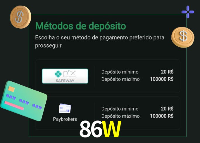 O cassino 86W oferece uma grande variedade de métodos de pagamento